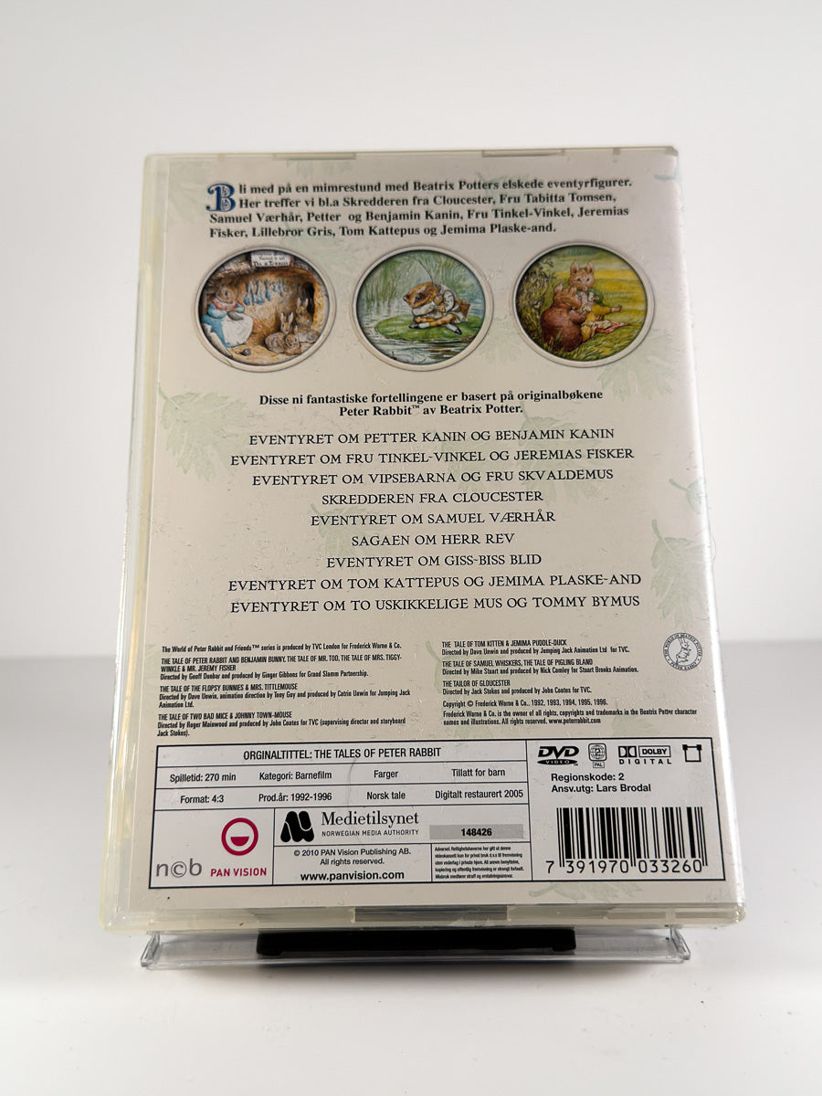 Bakside av cover til Beatrix Potters fantastiske eventyrverden – Samlingsboks på DVD