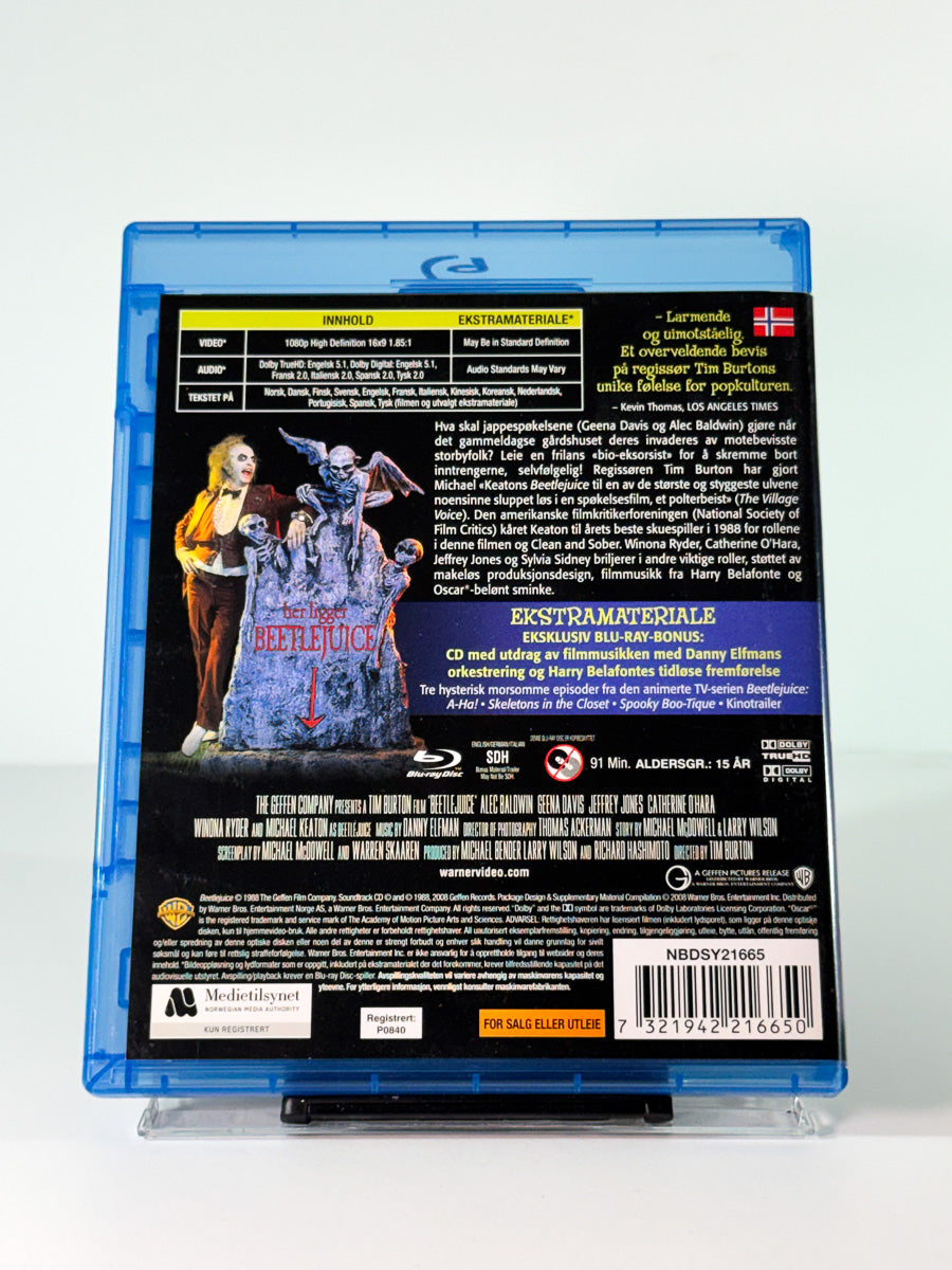 Bakside av cover til Beetlejuice – 20th Anniversary Edition på Blu-ray, brukt hos Brukbar Film