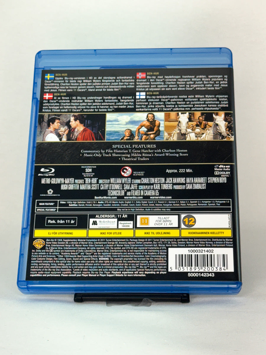 Bakside av Blu-ray-cover for Ben-Hur – brukt original Blu-ray klassiker tilgjengelig hos Brukbar Film