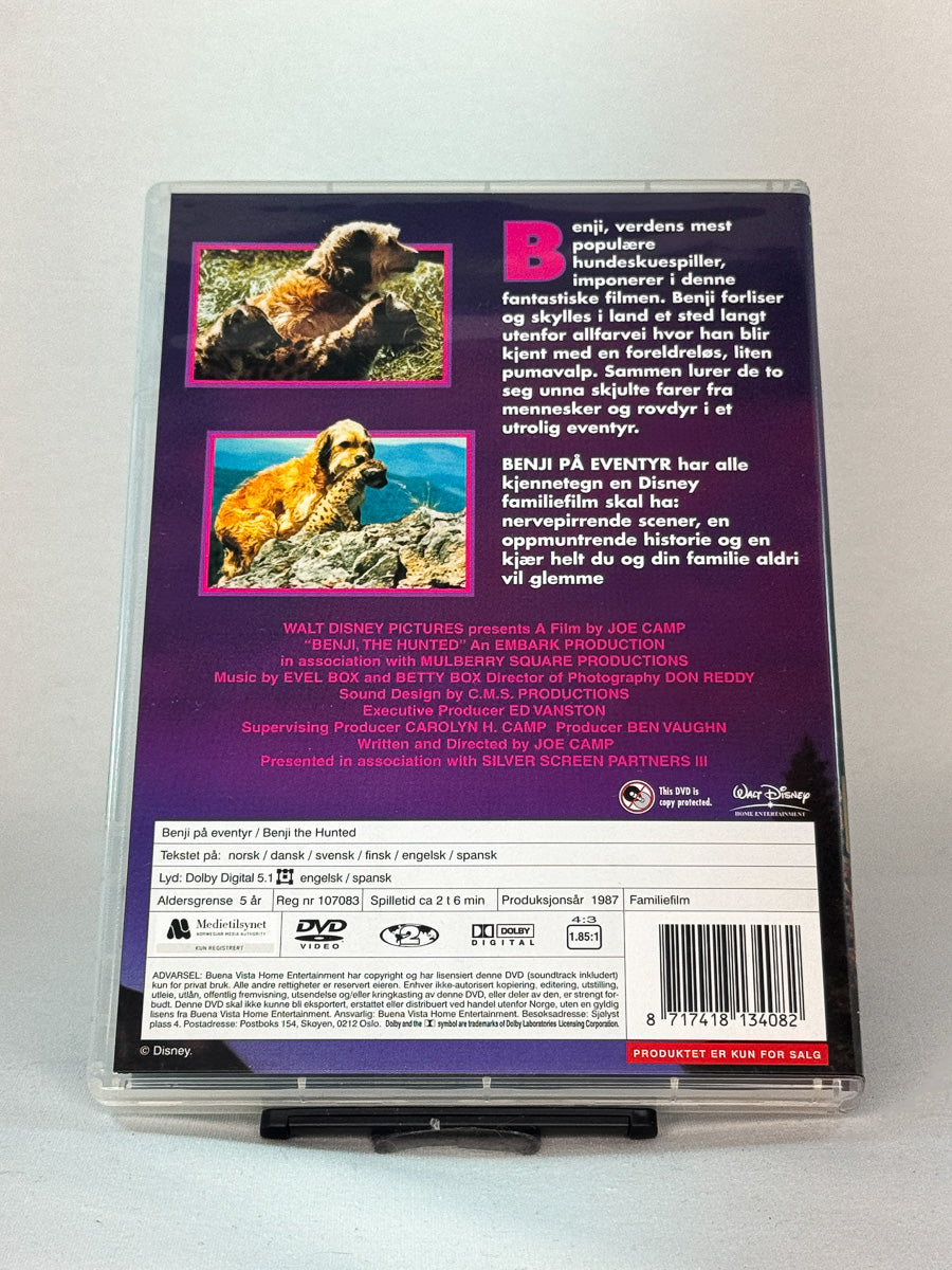 Bakside av DVD-cover til Benji på eventyr, bruktfilm hos nettbutikken Brukbar Film