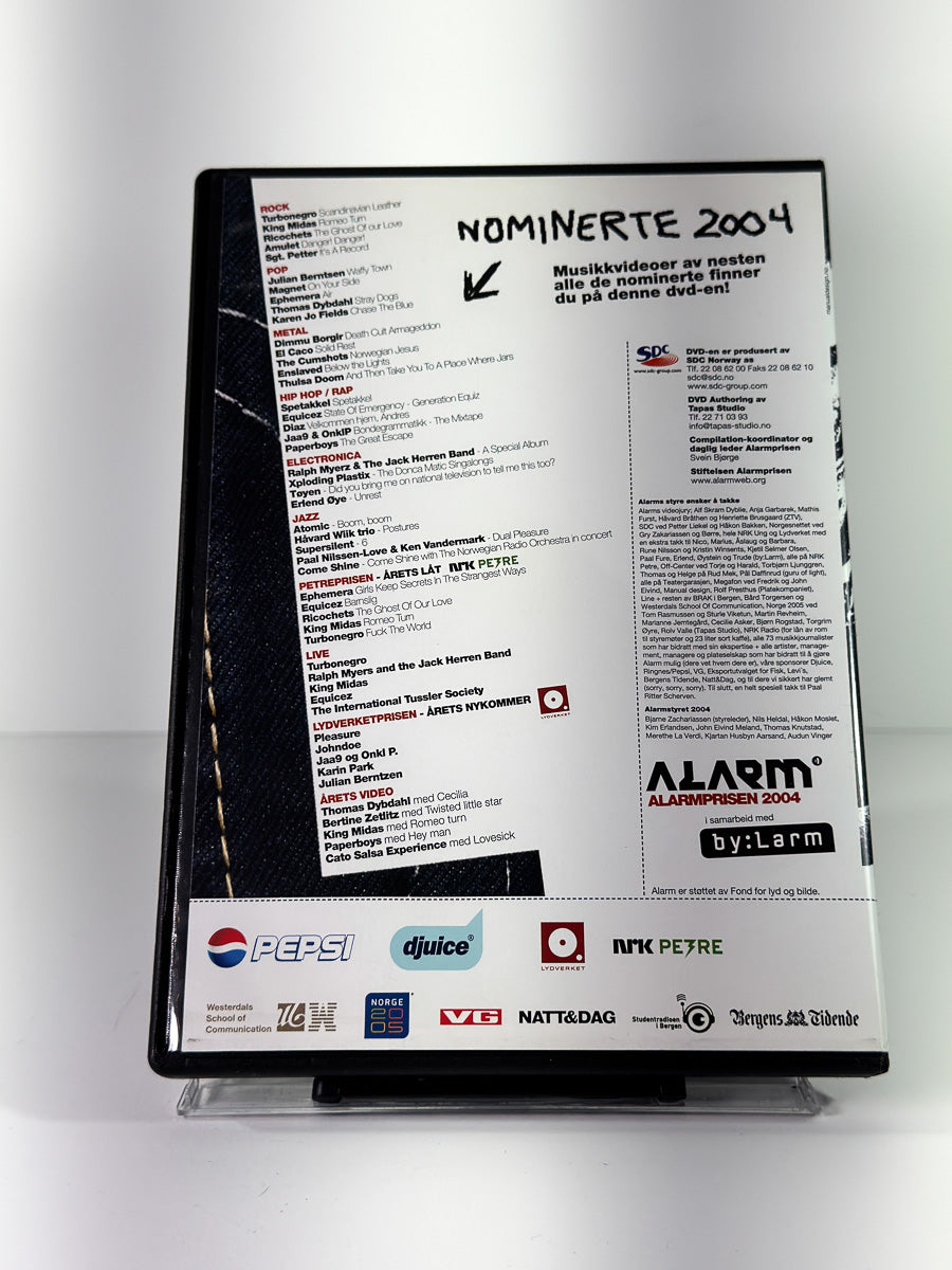 Bakside av cover til Bergen 04: Nominerte Alarmprisen 2004, brukt original DVD hos Brukbar Film