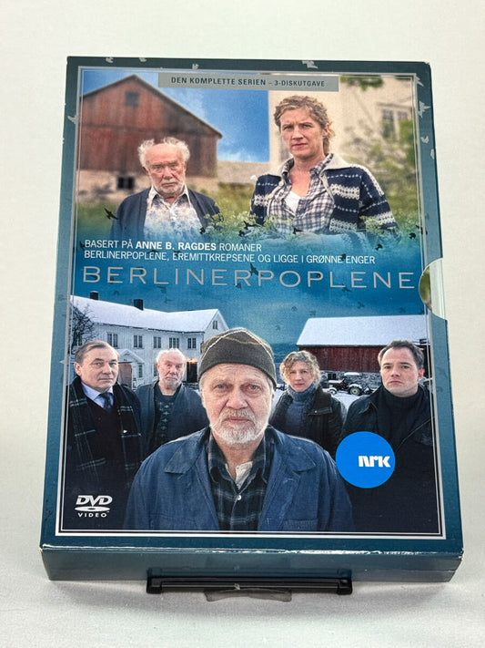 Forside av brukt DVD-film Berlinerpoplene, norsk dramaserie basert på Anne B. Ragdes romaner, original cover hos Brukbar Film.