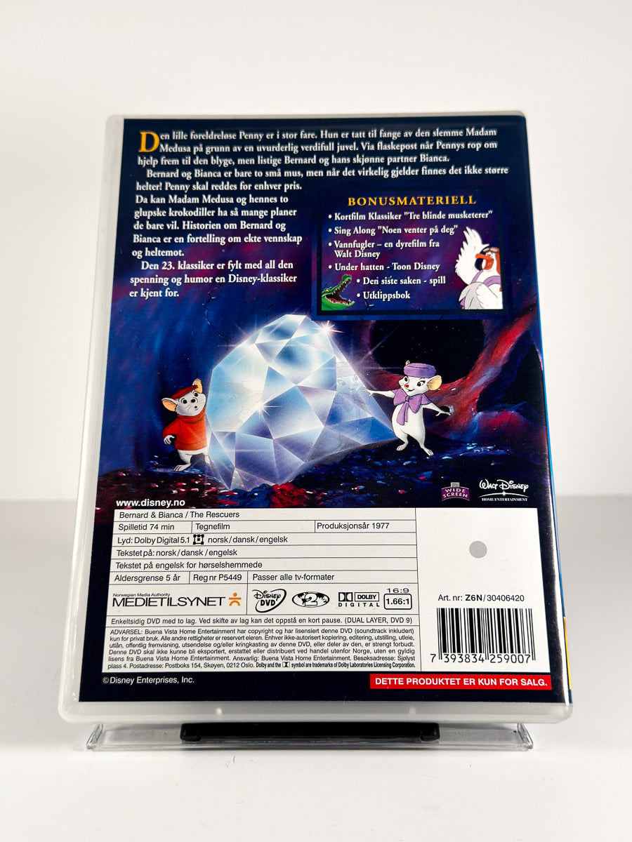 Bakside av cover til Bernard & Bianca på DVD
