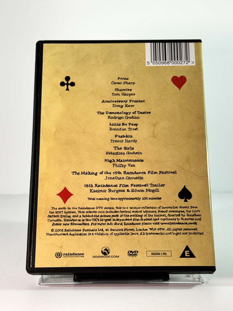 Bakside av cover til best of 15th raindance film festival shorts, brukt original DVD hos Brukbar Film