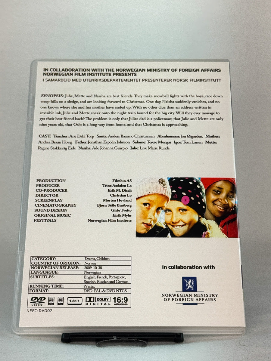 Bakside av DVD-cover til Bestevenner – norsk familiefilm for barn, original utgivelse fra NFI, brukt DVD tilgjengelig hos Brukbar Film.