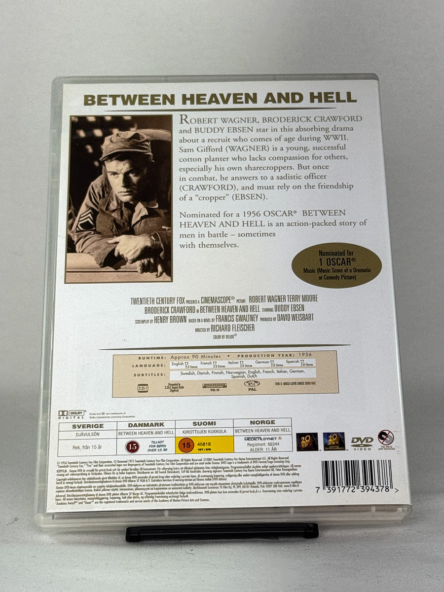 DVD-bakside til filmen Between Heaven and Hell
Baksiden viser info, spesifikasjoner og eventuell ekstratekst – produktbilde fra nettbutikken Brukbar Film