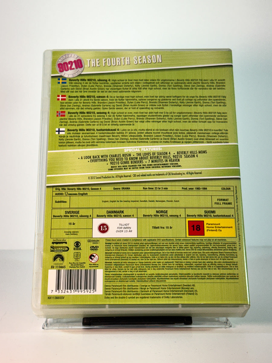Bakside av cover til Beverly Hills 90210 – Sesong 4, bruktfilm på DVD hos Brukbar Film