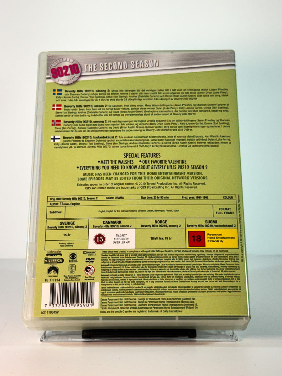 Bakside av cover til Beverly Hills 90210 – Sesong 2, brukt original DVD hos Brukbar Film