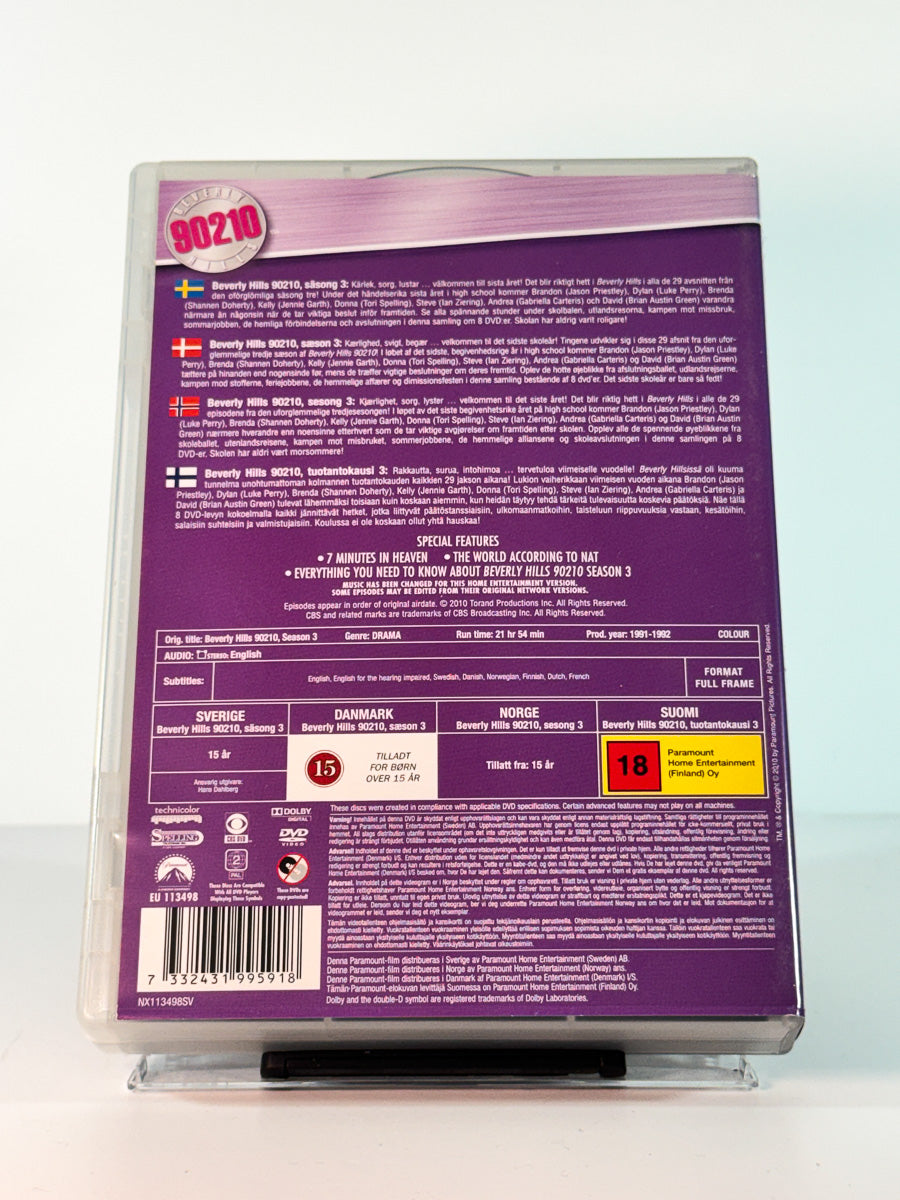 Bakside av cover til Beverly Hills 90210 – Sesong 3, brukt DVD hos Brukbar Film