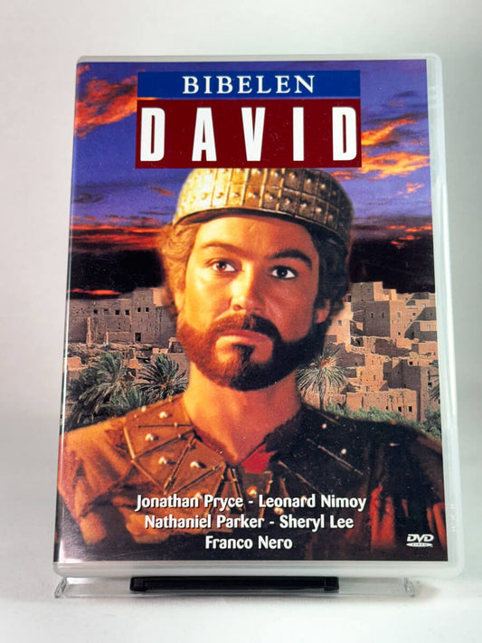 Forside av DVD-cover til Bibelen: David – Jonathan Pryce i rollen som kongen som kjempet med både makt og tro, brukt film på DVD hos Brukbar Film.