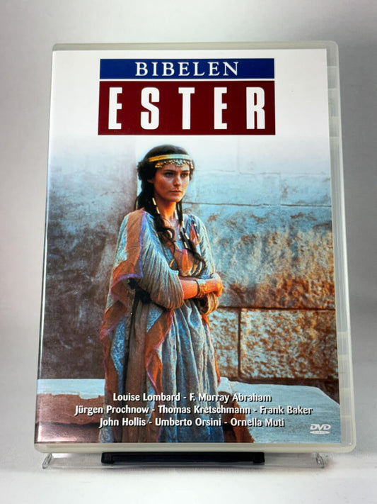 Forside av DVD-cover til Bibelen: Ester – Louise Lombard i historien om mot og tro i Persias hoff, brukt film hos Brukbar Film.