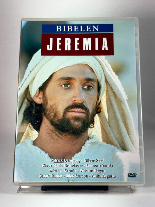 Forside av DVD-cover til Bibelen: Jeremia – Patrick Dempsey i rollen som profeten som forkynner motstand og håp, brukt film hos Brukbar Film.