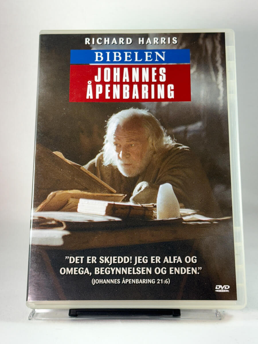 Forside av DVD-cover til Bibelen: Johannes’ åpenbaring – Richard Harris som apostelen Johannes i tidens ende, brukt film hos Brukbar Film.