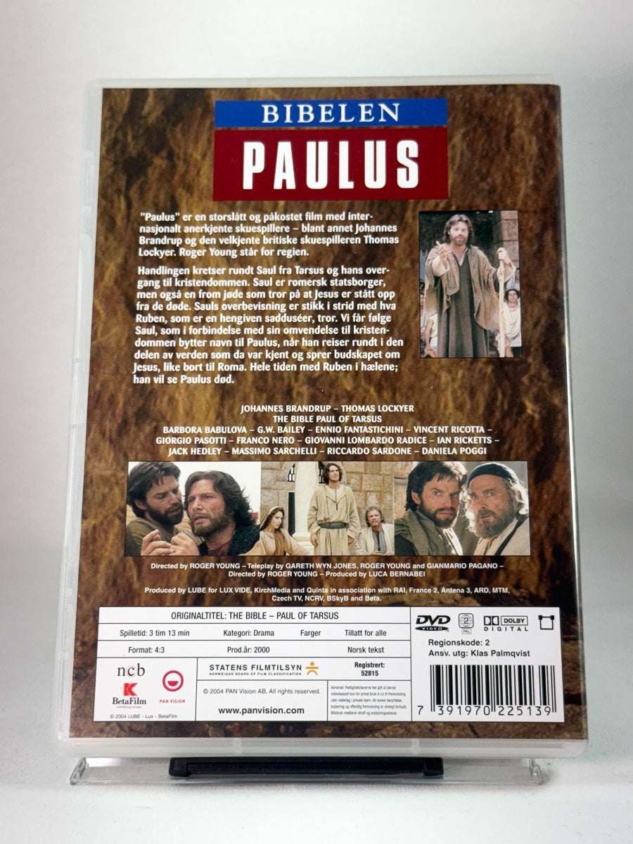 Bakside av DVD-cover for Bibelen: Paulus – bibelsk storfilm med Thomas Lockyer, brukt DVD hos Brukbar Film.