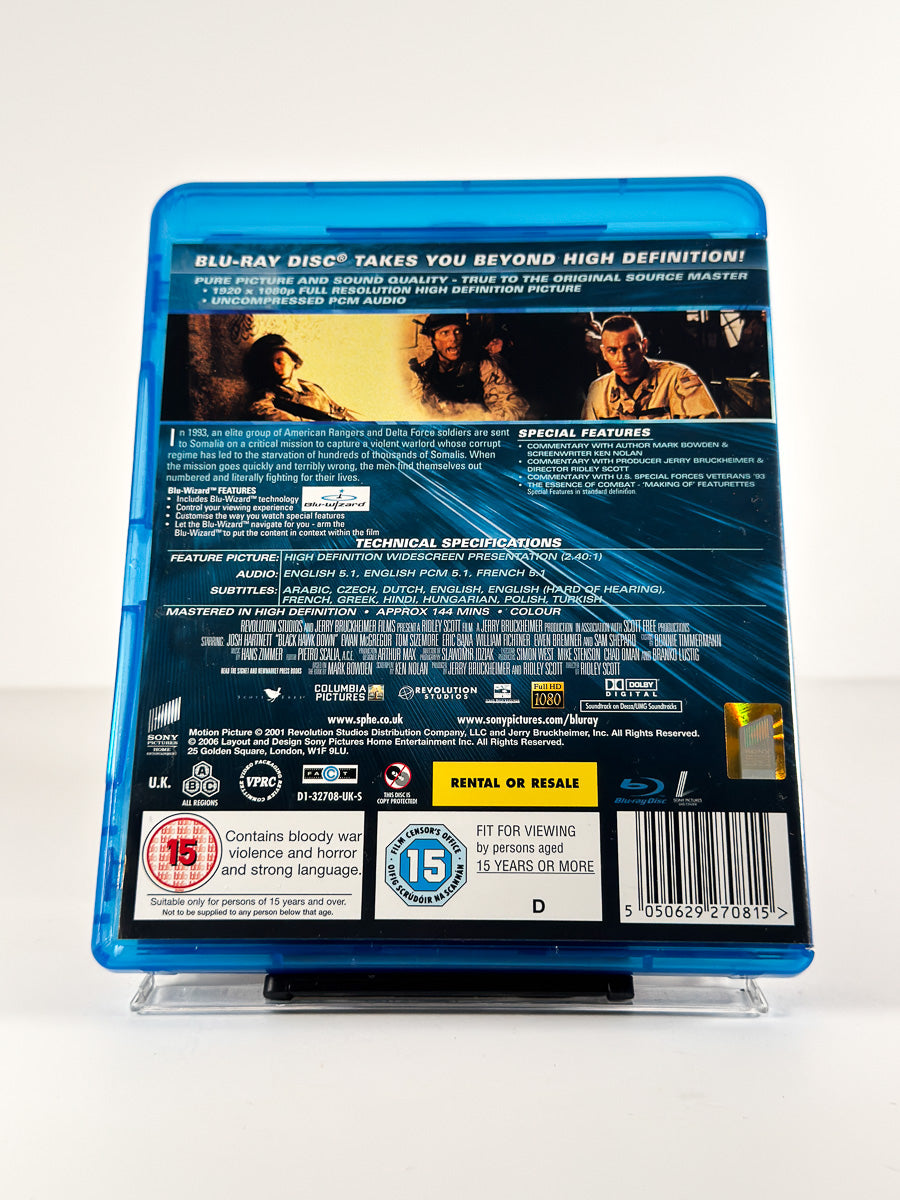 Bakside av cover til Black Hawk Down på Blu-ray