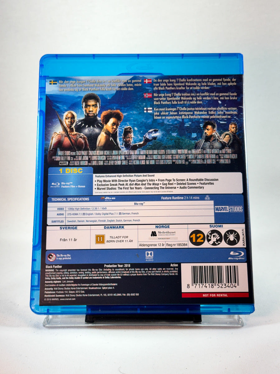 Bakside av Blu-ray-cover til Black Panther, bruktfilm på Blu-ray hos Brukbar Film