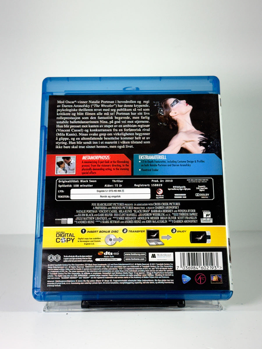 Bakside av cover til Black Swan, brukt Blu-ray hos Brukbar Film