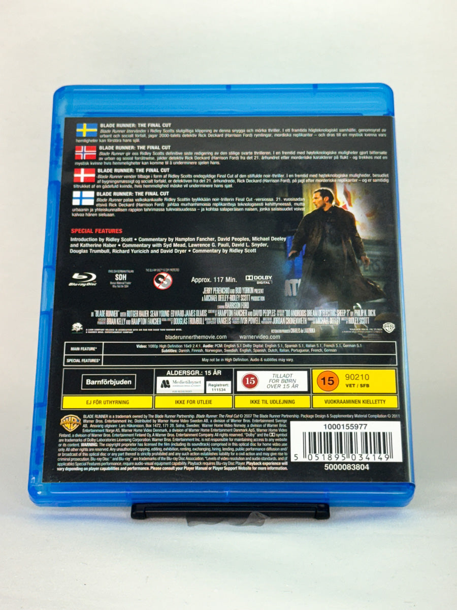Bakside av Blu-ray-cover til Blade Runner: The Final Cut – brukt originalfilm på Blu-ray tilgjengelig hos Brukbar Film
