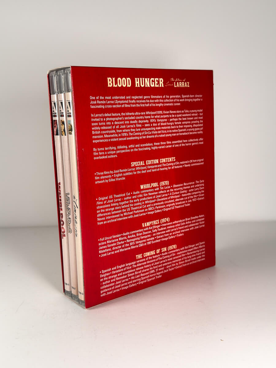 Bakside av cover til Blood Hunger – The Films of José Larraz på Blu-ray