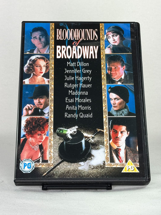 Forside av DVD-cover til Bloodhounds of Broadway – ensemblefilm fra 1989 med Madonna, Rutger Hauer og Matt Dillon, brukt film hos Brukbar Film