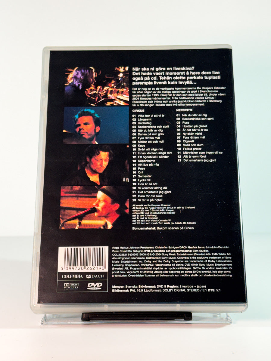Bakside av cover til Bo Kaspers Orkester – STO-GBG Live, bruktfilm hos nettbutikken Brukbar Film