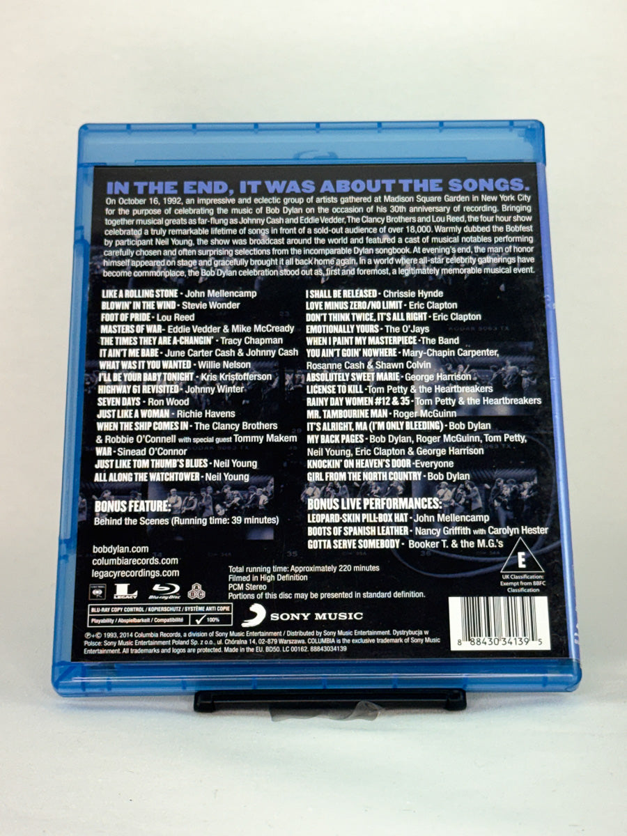 Bakside av Blu-ray-cover for Bob Dylan – The 30th Anniversary Concert Celebration – brukt original Blu-ray konsertfilm tilgjengelig hos Brukbar Film