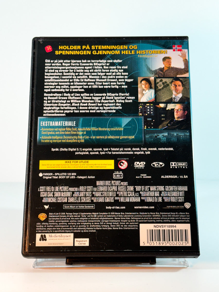 Bakside av cover til body of lies, brukt original DVD hos Brukbar Film