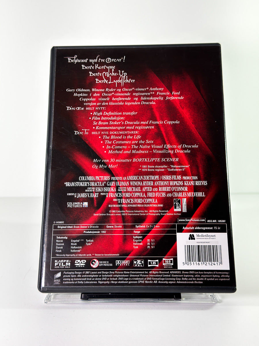 Bakside av cover til Bram Stoker’s Dracula, brukt original DVD hos Brukbar Film