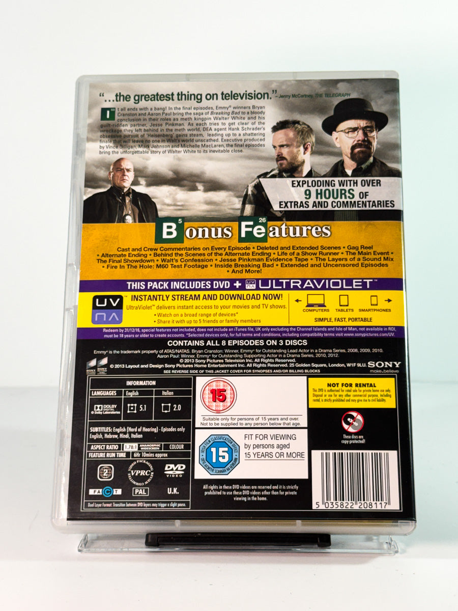 Bakside av cover til Breaking Bad – The Final Season, bruktfilm hos nettbutikken Brukbar Film