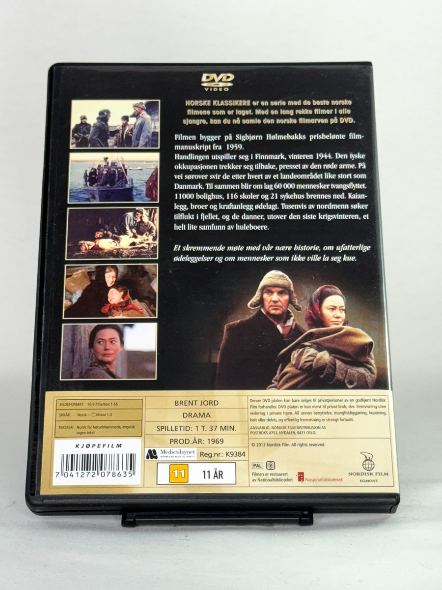 DVD-bakside til filmen Brent jord
Baksiden viser info, spesifikasjoner og eventuell ekstratekst – produktbilde fra nettbutikken Brukbar Film