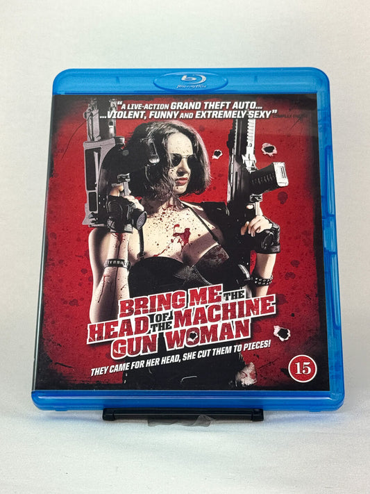 Forside av Blu-ray-cover til Bring Me the Head of the Machine Gun Woman – brukt actionfilm hos Brukbar Film