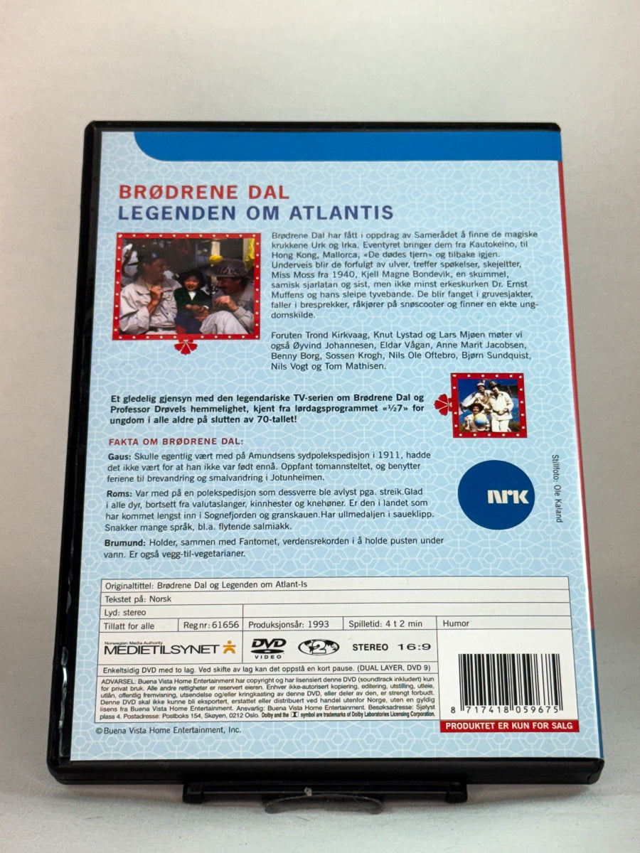 Brødrene Dal og Legenden om Atlant-is – bakside av DVD-cover med episodeinfo og detaljer hos Brukbar Film