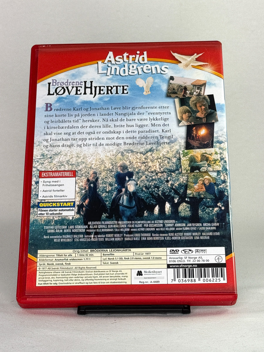 DVD-bakside til filmen Brødrene Løvehjerte
Baksiden viser info, spesifikasjoner og eventuell ekstratekst – produktbilde fra nettbutikken Brukbar Film