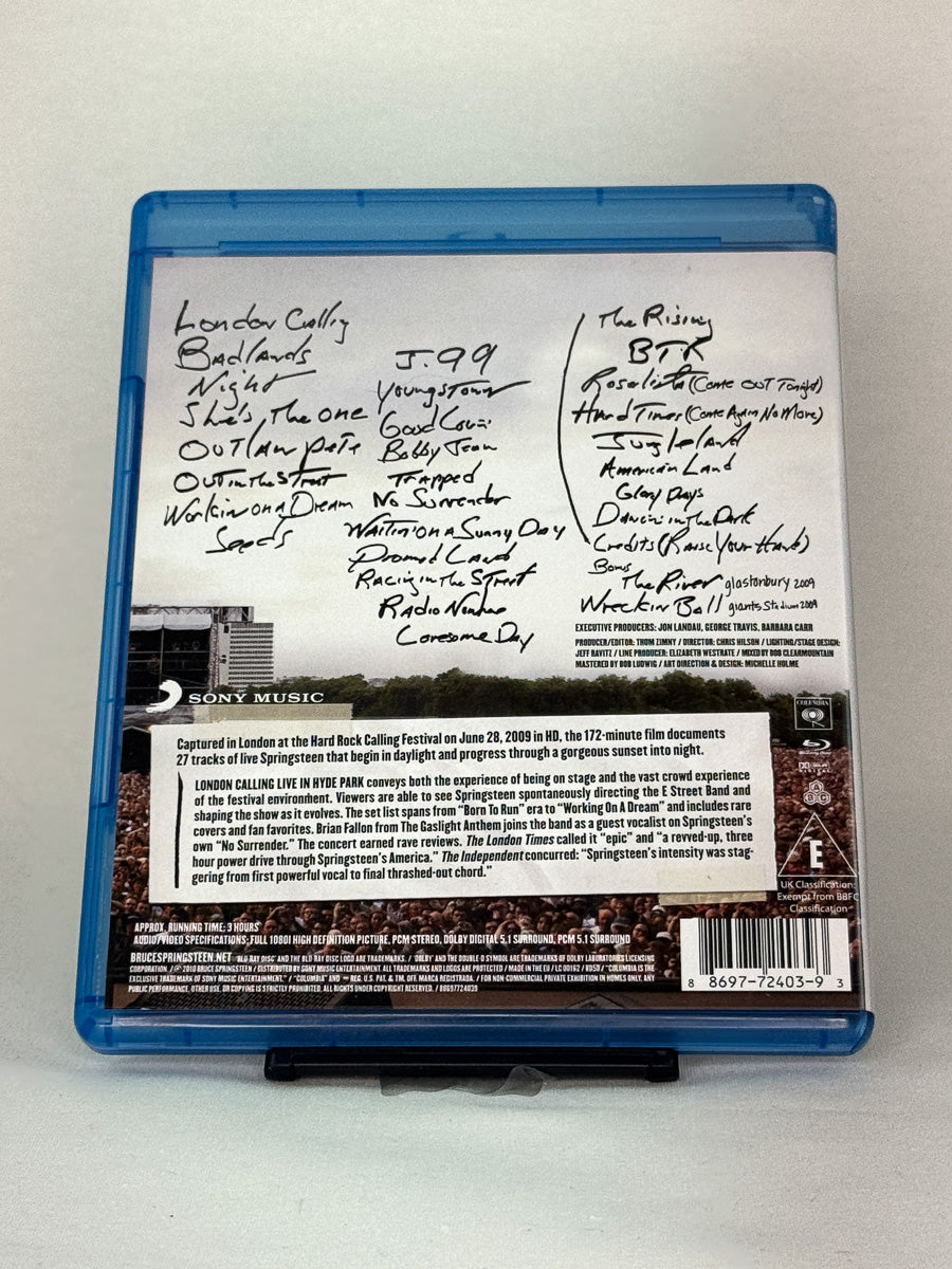Bakside av Blu-ray-cover for Bruce Springsteen – London Calling: Live in Hyde Park – brukt original Blu-ray konsertfilm hos Brukbar Film