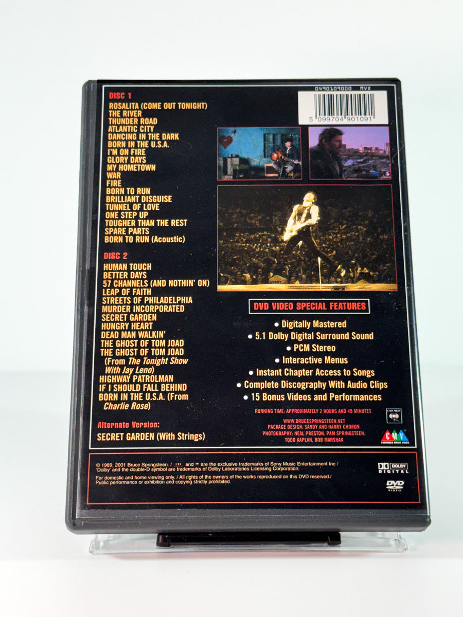 Bakside av cover til Bruce Springsteen – The Complete Video Anthology 1978–2000, brukt DVD hos Brukbar Film