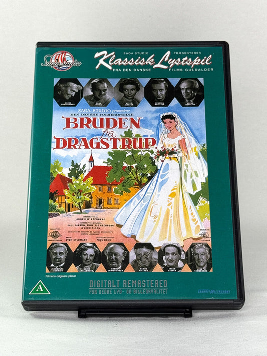 Forside av DVD-cover til Bruden fra Dragstrup – dansk folkekomedie fra Saga Studio, digitalt restaurert klassiker tilgjengelig hos Brukbar Film.