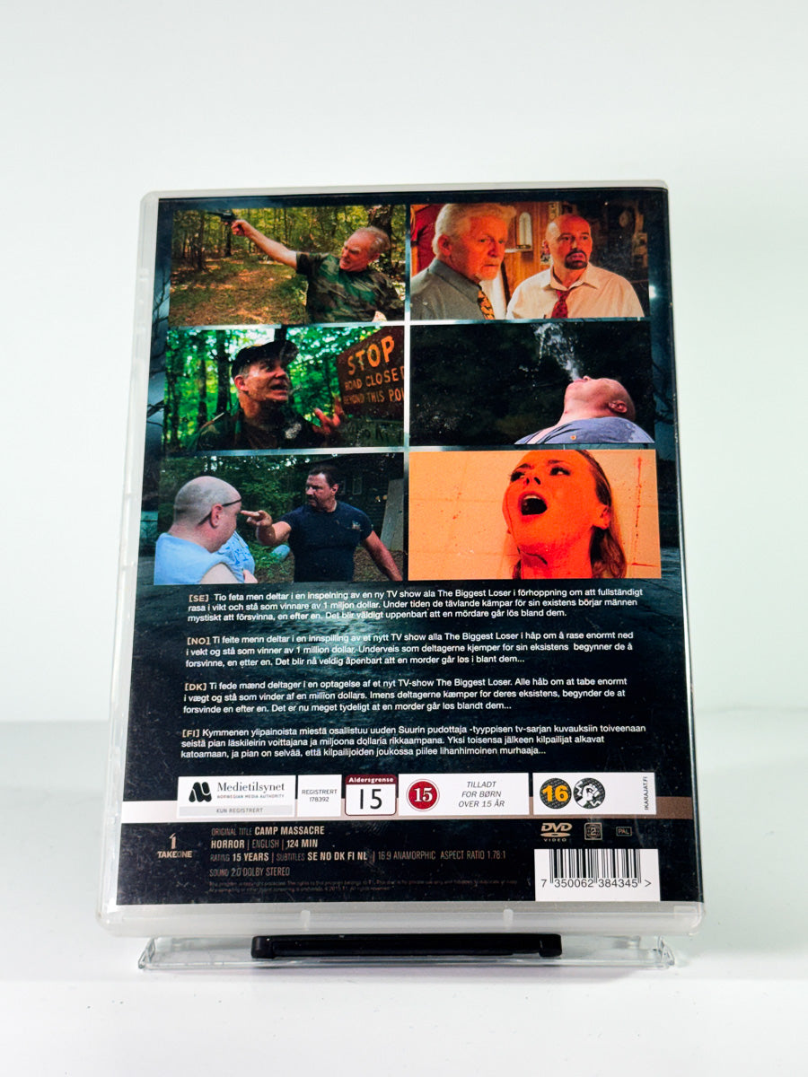 Bakside av cover til Camp Massacre, brukt original DVD hos Brukbar Film