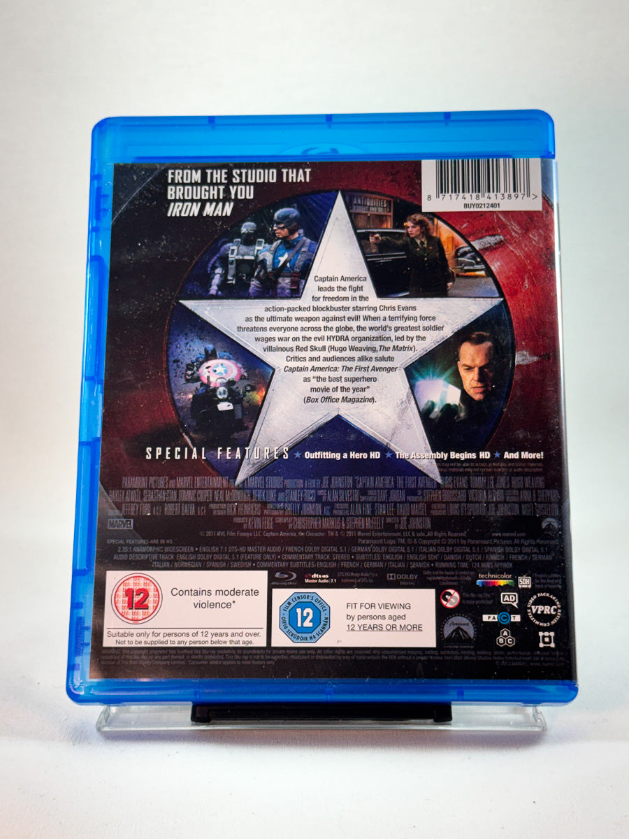 Bakside av Blu-ray-cover til Captain America: The First Avenger, brukt Blu-ray hos Brukbar Film