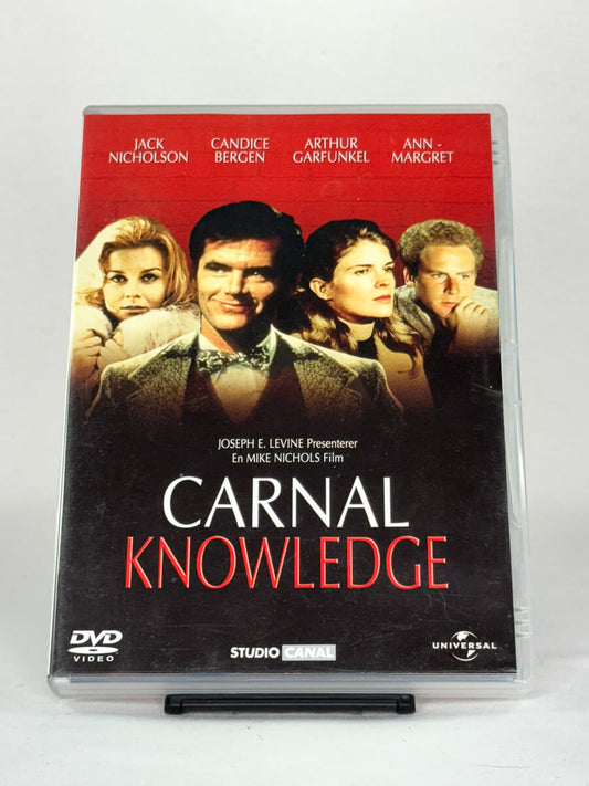 Forside av DVD-cover til Carnal Knowledge – drama med Jack Nicholson, Candice Bergen og Ann-Margret, regissert av Mike Nichols, tilgjengelig hos Brukbar Film.