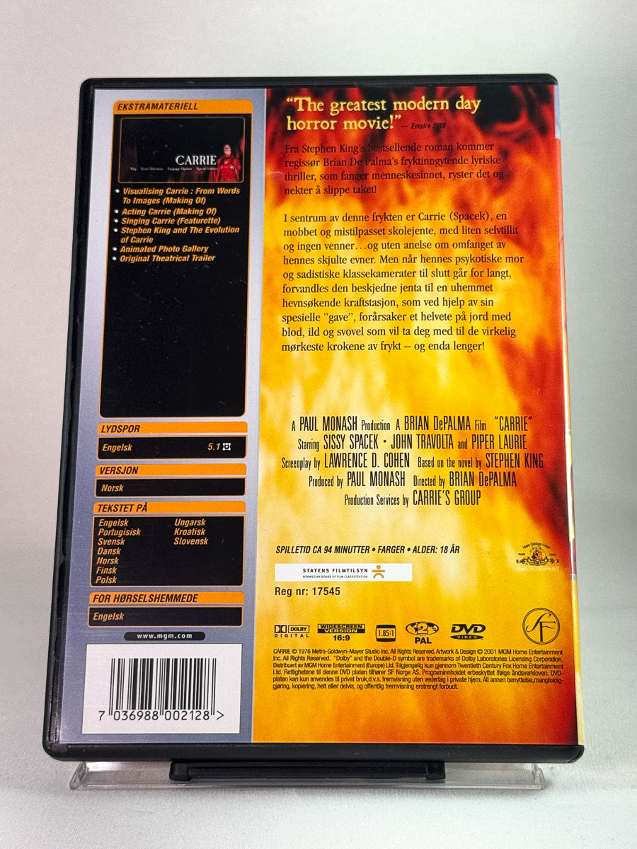 Bakside av DVD-cover for Carrie, bruktfilm hos nettbutikken Brukbar Film