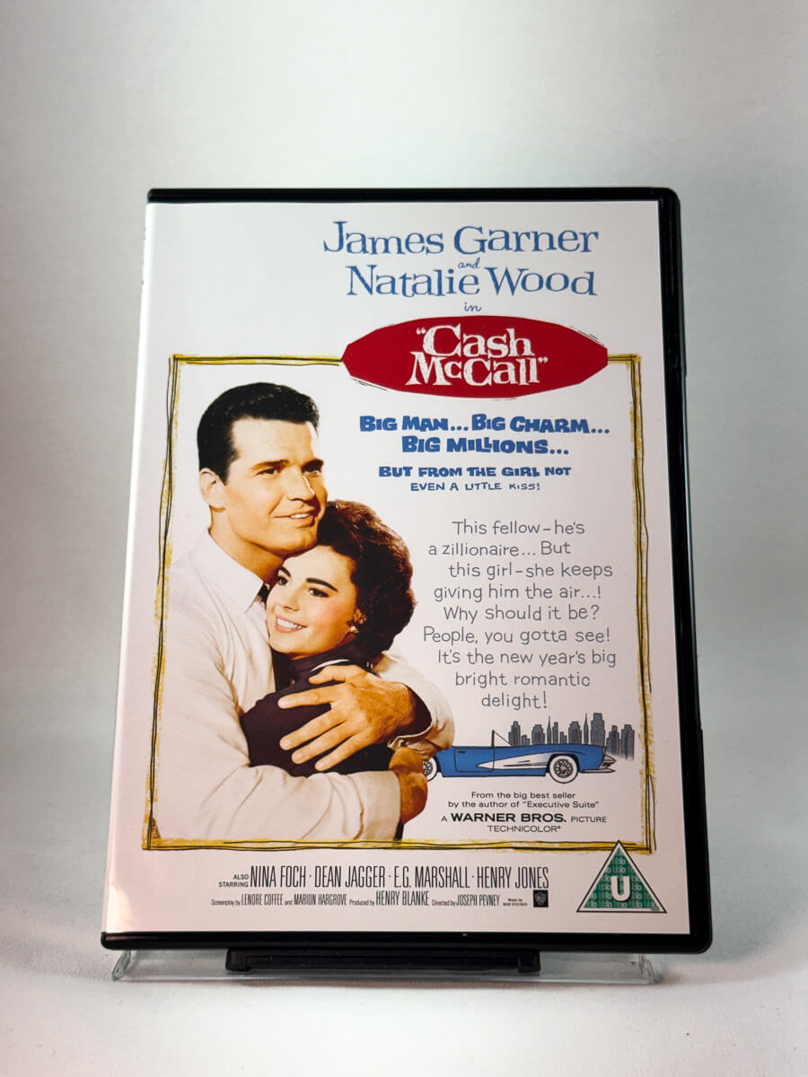 Cash McCall – forside av originalt DVD-cover, klassisk romantisk komedie med James Garner og Natalie Wood, brukt DVD hos Brukbar Film