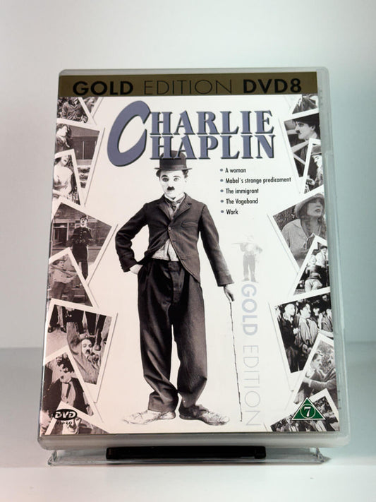 Forside av cover til Charlie Chaplin Gold Edition DVD8, bruktfilm på DVD hos Brukbar Film