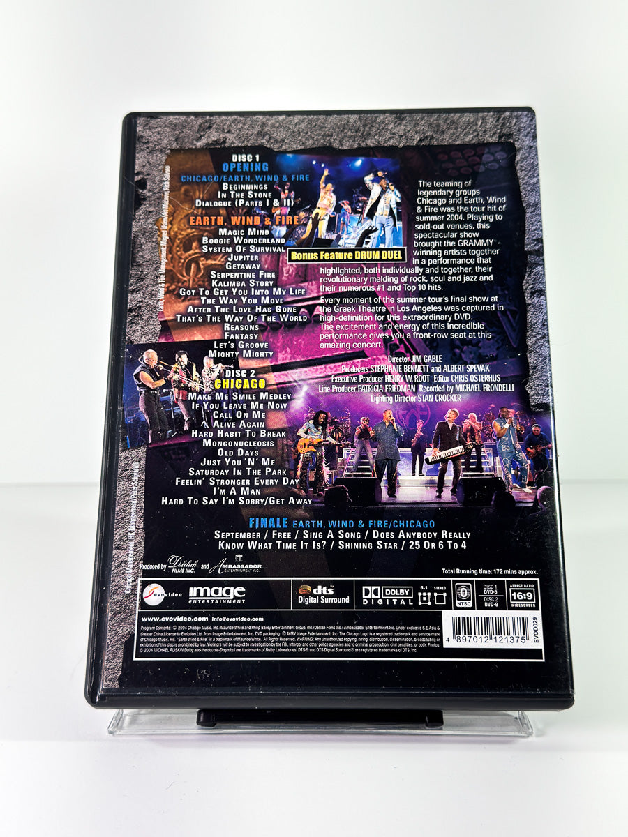 Bakside av cover til Chicago: Earth, Wind & Fire – Live at the Greek Theatre, brukt original DVD hos Brukbar Film
