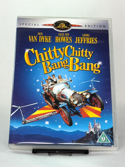 Forside av brukt DVD-film Chitty Chitty Bang Bang, musikalsk eventyrklassiker med Dick Van Dyke, original filmcover forside hos Brukbar Film.
