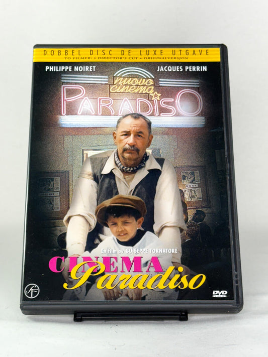 Forside av DVD-cover til Cinema Paradiso – Giuseppe Tornatores Oscar-vinnende klassiker, deluxe dobbel disc, brukt film hos Brukbar Film