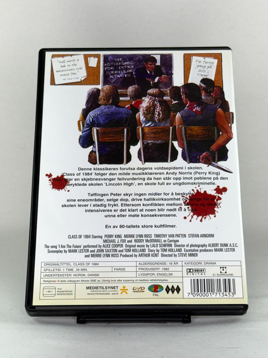 Bakside av DVD-cover til Class of 1984 – brukt DVD med handling og teknisk info, originalutgave fra Brukbar Film