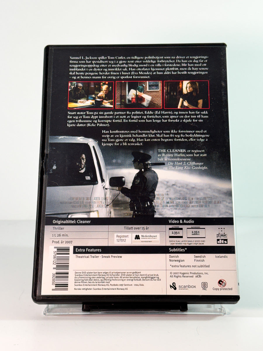 Bakside av cover til cleaner, brukt DVD hos Brukbar Film