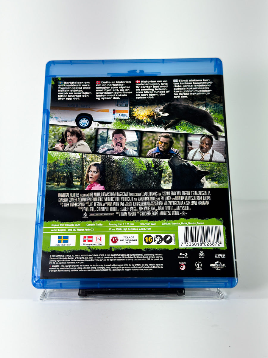 Bakside av cover til Cocaine Bear på Blu-ray