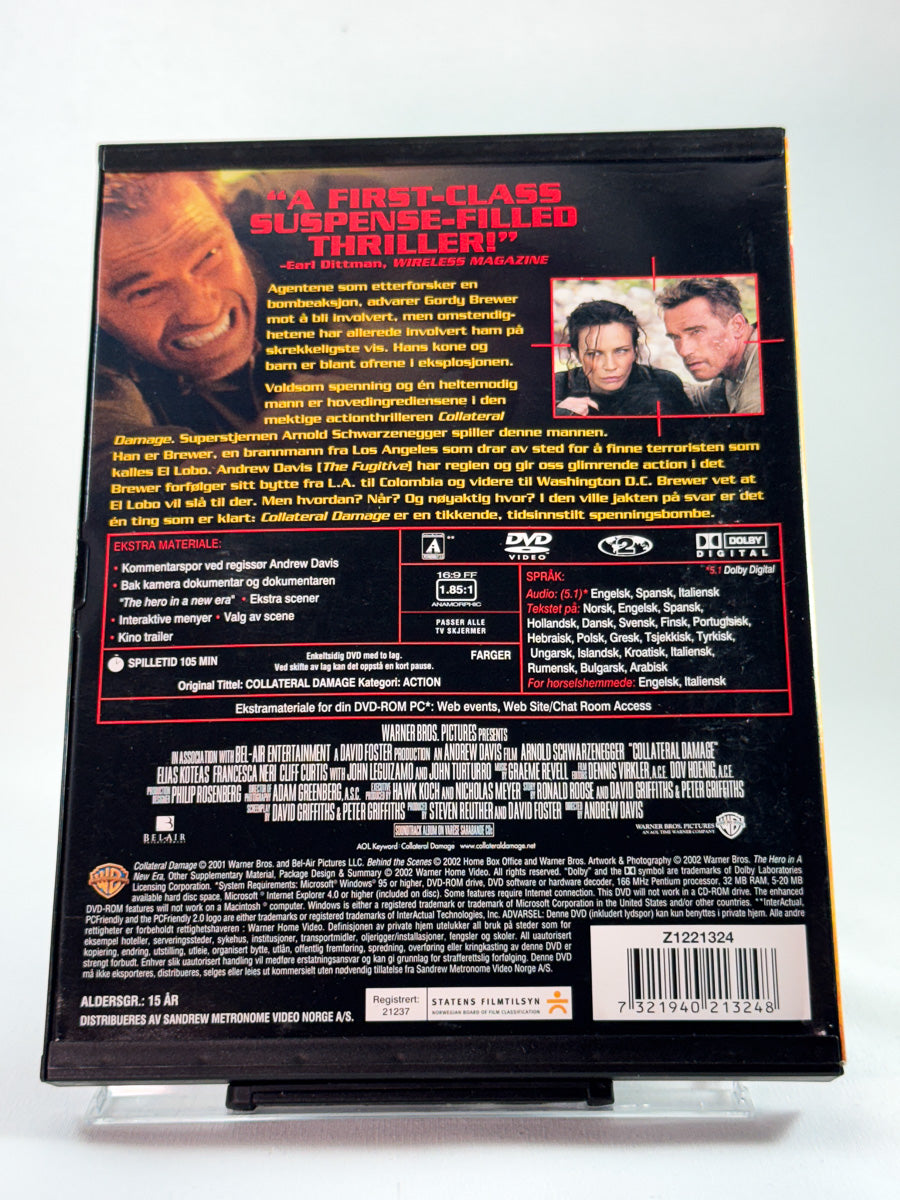 Bakside av DVD-utgaven av Collateral Damage, bruktfilm hos nettbutikken Brukbar Film