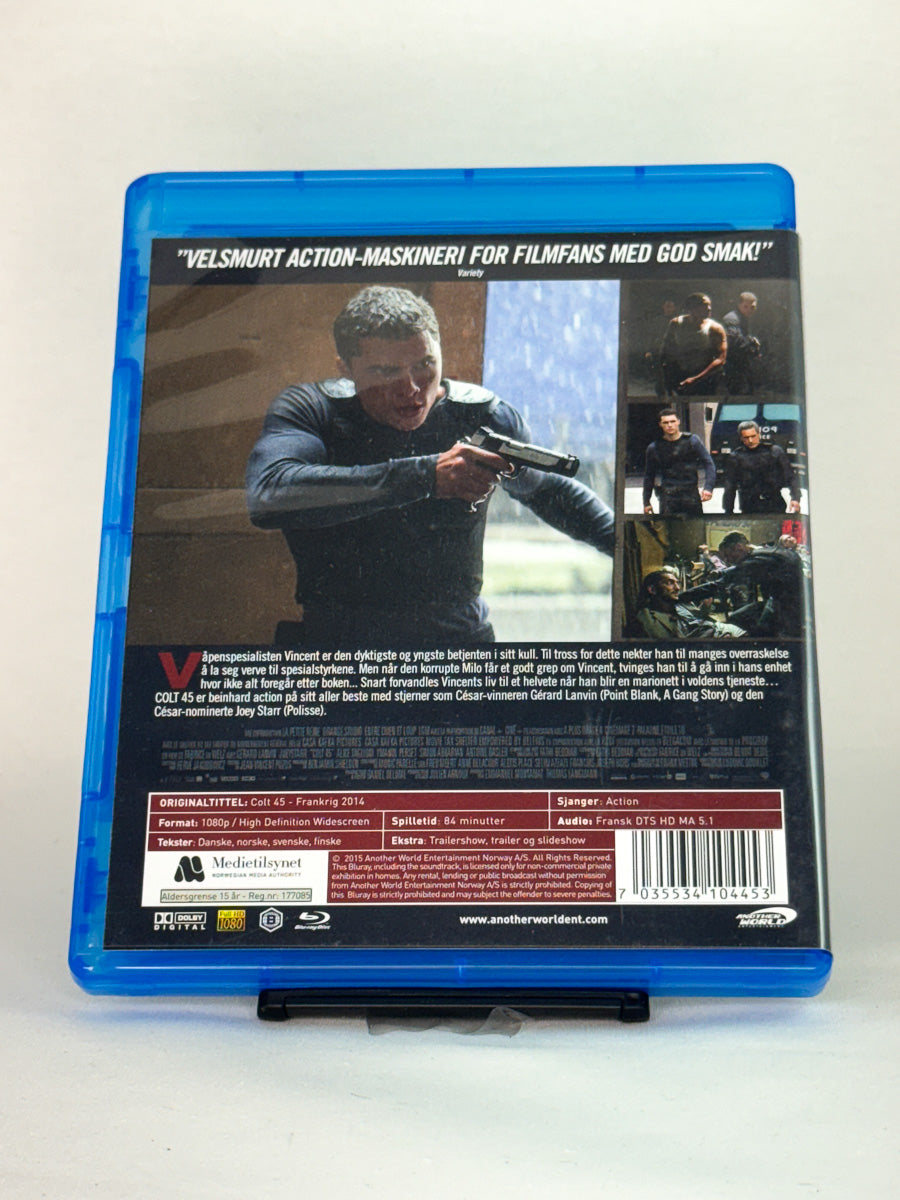 Bakside av Blu-ray-cover for Colt 45 – brukt Blu-ray-actionfilm, original utgave hos Brukbar Film.